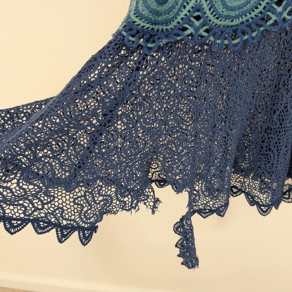 Sea New York Dress Womens 2 Blue Teal Lola Lace Sheath Flounce Hem Midi FLAW - Picture 3 of 7